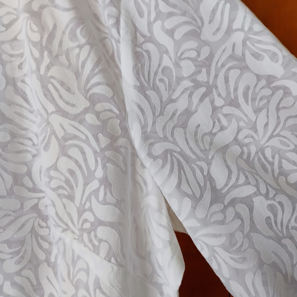 Elegant Carroll Reed  White Sheer Blouse Size 2X  Button V-neck 3/4 Sleeves - Picture 13 of 15